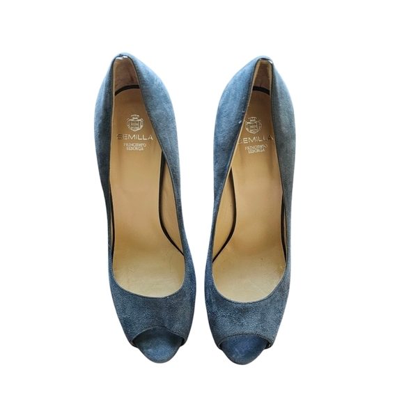 Semilla Platform Suede Italian Elegant Blue Peep-Toe Heels Size 40 - Picture 3 of 7